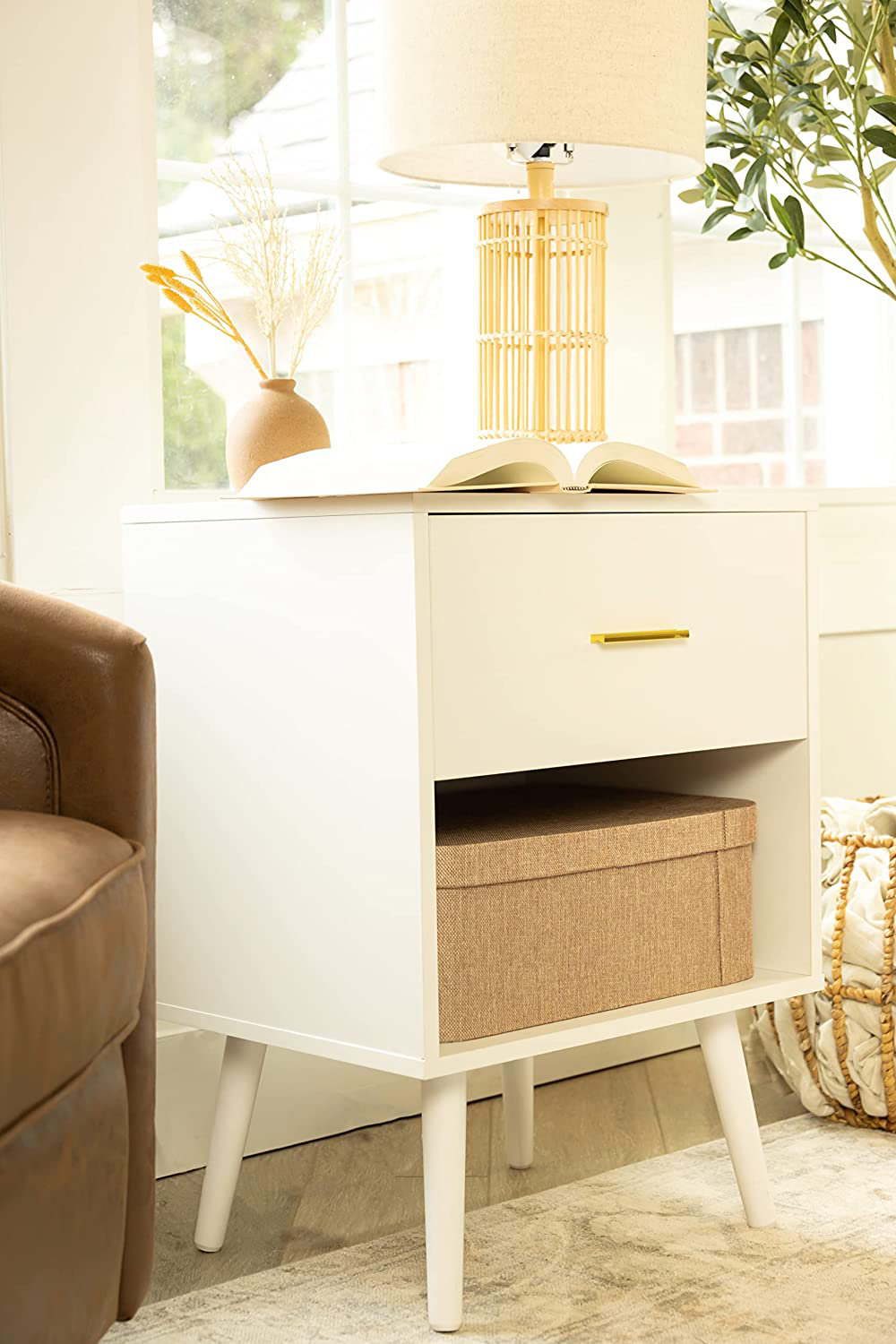 Nightstand with Charging Station Nightstand with Drawer Mid Century Modern Side Table with Charging Station Corrigan Studio Color White